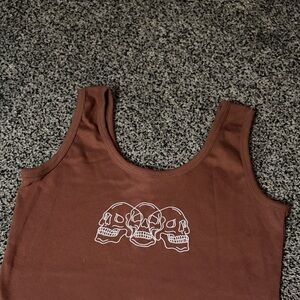Brown Tank Top with Triple Skull Design